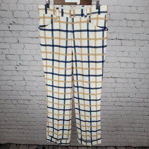 VTG Farah Blue Tan Check Straight Leg Cuffed Pants USA Retro Trousers (32x33)